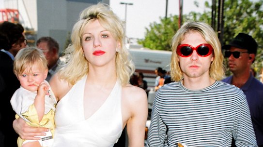 Courtney Love, Frances Bean Cobain, Kurt Cobain of Nirvana, in 1993.