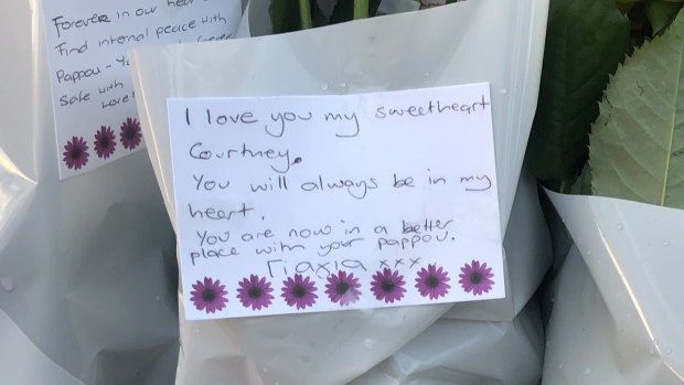 Tributes left in Royal Park by Ms Herron's family.