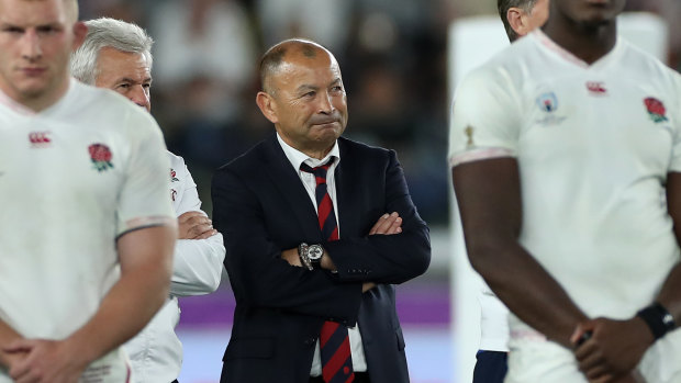 Eddie Jones looks on after England's 32-12 loss to South Africa in the Rugby World Cup final. 