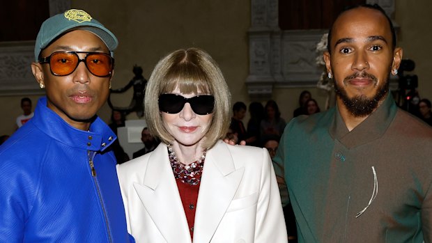Pharrell Williams, Anna Wintour and Lewis Hamilton announce the Spring 2025 Costume Institute exhibition “Superfine: Tailoring Black Style” at the Metropolitan Museum of Art in October.