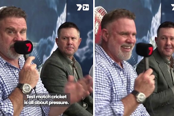 Commentator Matthew Hayden debuts his new hair with his on-air partner and former captain Ricky Ponting in the Channel 7 commentary box.