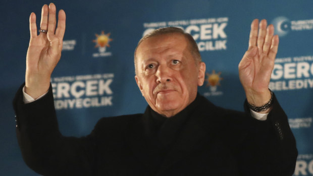 Turkish President and leader of the Justice and Development Party, or AKP, Recep Tayyip, Erdogan and his wife Emine.