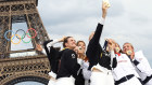 Women’s Quadruple Sculls (W4x) medalists from Teams Germany and Great Britain take a selfie on day six of the Olympic Games