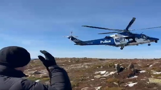 Police Air Wing vision as they approached the area where the two bodies were located on Mount Bogong.