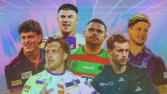Many of Australia’s representative players will hit the open market next month, including Jack Bostock (left), Cameron Munster, Bradman Best, Latrell Mitchell, Sam Walker and Harry Grant.