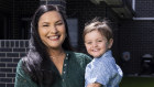 Deloitte senior manager Jade Rogers at home with son Cassian.