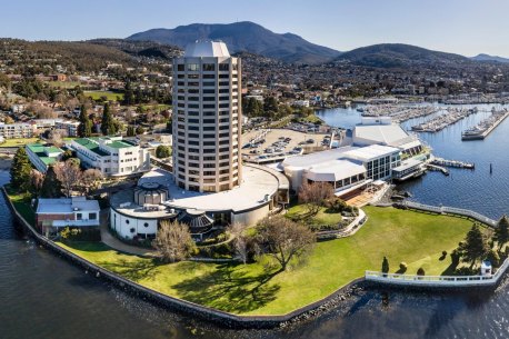 The Wrest Point complex and Sandy Bay from above.