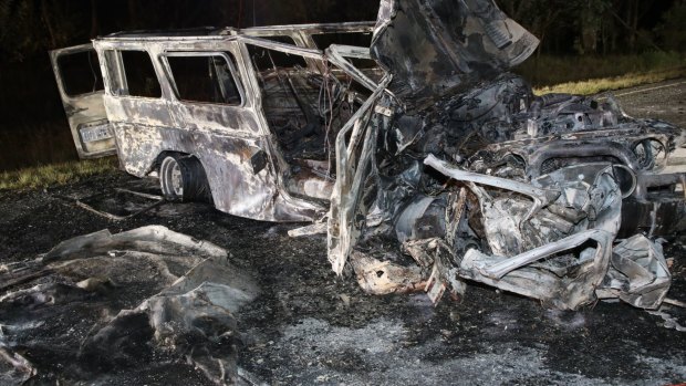 The aftermath of a fatal two-vehicle crash in central Queensland in 2018.