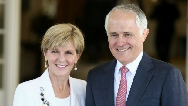 Julie Bishop and Malcolm Turnbull after the 2015 leadership spill that toppled Tony Abbott. 