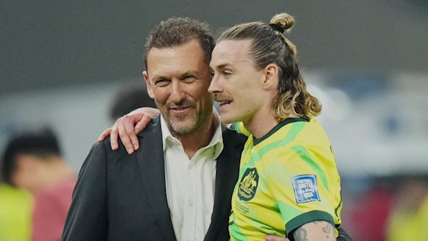Jackson Irvine and Tony Popovic.