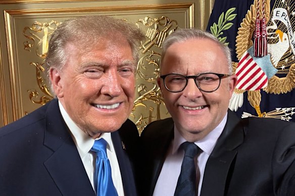 Donald Trump and Anthony Albanese meet at a leaders’ reception in New York