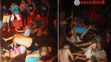 Pictures dated January 25, 2018, issued by Cambodian National Police, show a group of unidentified foreigners, who are accused of 'dancing pornographically' at a party in Siem Reap town. 