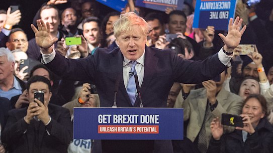 British Prime Minister Boris Johnson in full flight during the 2019 general election campaign.