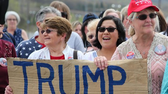 Supporters at  a campaign rally for Republican presidential candidate Donald Trump. History shows it doesn't matter who wins the race to the White House, despite the wobble on US sharemarkets whenever it appears Trump is doing well.