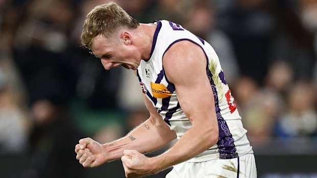 That winning feeling: Fremantle’s Josh Treacy.