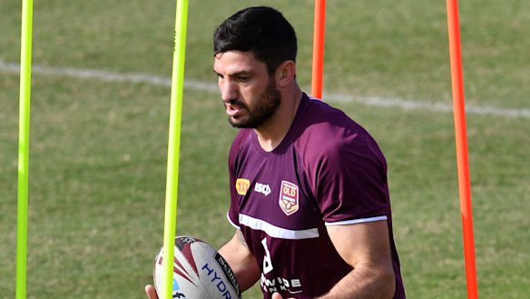 Matt Gillett at Queensland State of Origin training at Langlands Park in Brisbane on Tuesday.