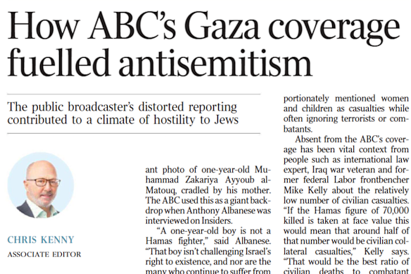 The Australian’s article on ABC bias allegedly fuelling antisemitism in Australia.