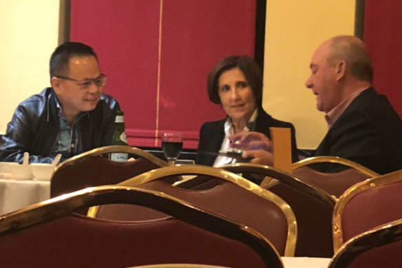 William Luong, Louise Raedler-Waterhouse and Daryl Maguire dining at the Marigold restaurant in April 2018. 