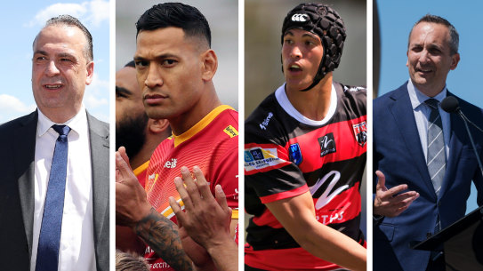 Peter V’landys, Israel Folau, Joseph Suaalii and Andrew Abdo