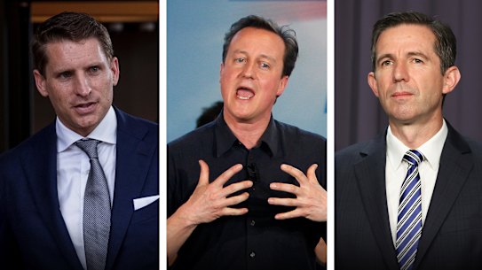 David Cameron (centre) implemented an A-list system as leader of the UK Conservative party. Now Andrew Hastie and Simon Birmingham are looking at copying it. 