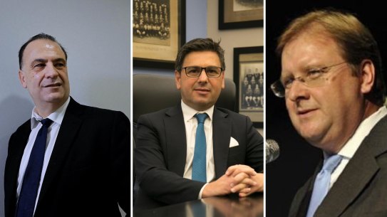 ARLC chairman Peter V’landys, former Sharks powerbroker Dino Mezzatesta and NSWRL CEO Dave Trodden.