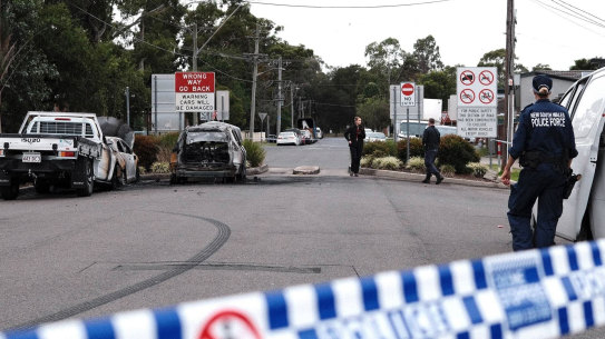 The scene of the burnt-out car at Chiswick Road, South Granville.