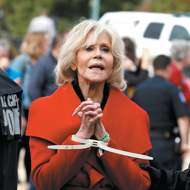 Fonda has been arrested five times at Fire Drill Friday protest rallies, a peaceful civil disobedience movement inspired by Greta Thunberg’s Fridays for Future.