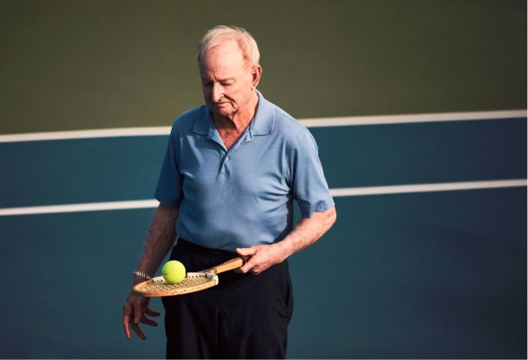 Laver today. Arthritis in his left wrist prevents him from playing tennis. 