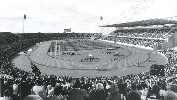 An artist’s image of the proposed new Queensland Sport and Athletics Centre as it would be developed for the Brisbane Olympics.