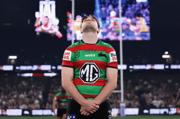 Jai Arrow takes the field at Allianz Stadium for his final Rabbitohs appearance.