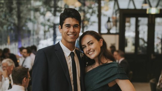 Ezra Holt with fiance Sarah McDonald.