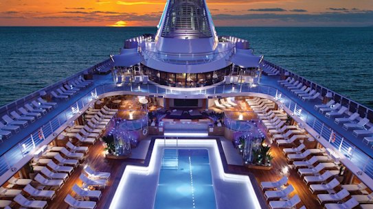 The pool deck on board Oceania Riviera.