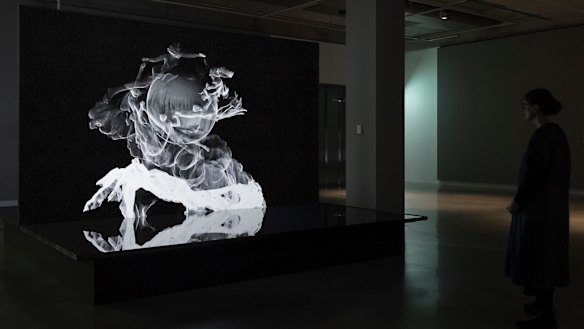 Installation view, The Otolith Group: Xenogenesis, Buxton Contemporary, with Sovereign Sisters, 2014 (still), courtesy of The Otolith Group and LUX, London, © the artists. 