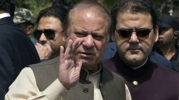 Jailed: former Pakistani prime minister Nawaz Sharif, centre. 