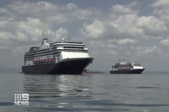 The Zaandam's sister ship, the Rotterdam, has docked alongside the cruise liner as a rescue vessel. 