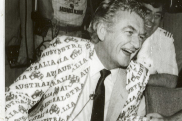 Bob Hawke famously celebrating the America's Cup win in 1983.