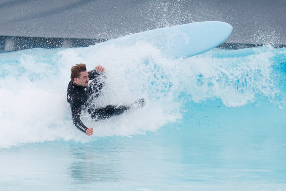 Wipeout: Connor Watson in action at Urbnsurf on Tuesday.