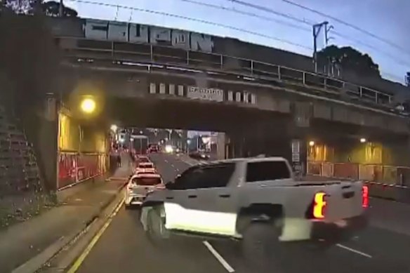 Dashcam footage captured the Toyota HiLux being chased by the black Mercedes.