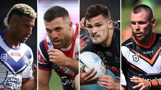 Bulldogs back-rower Viliame Kikau, Roosters fullback James Tedesco, Panthers halfback Nathan Cleary and Tigers front-rower David Klemmer.