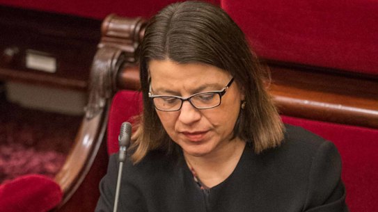 Health Minister Jenny Mikakos was glued to her phone in State Parliament on Tuesday.