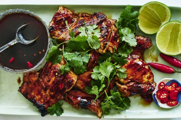 Barbecued chicken with oyster sauce dressing.