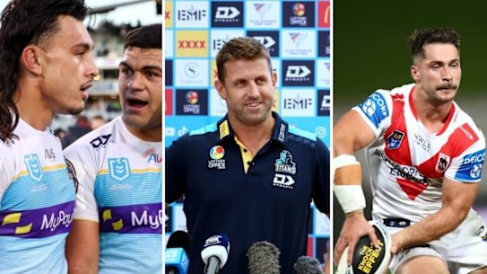 Titans composite: Tino Fa’asuamaleaui and David Fifita; Josh Hannay; Lachlan Ilias.