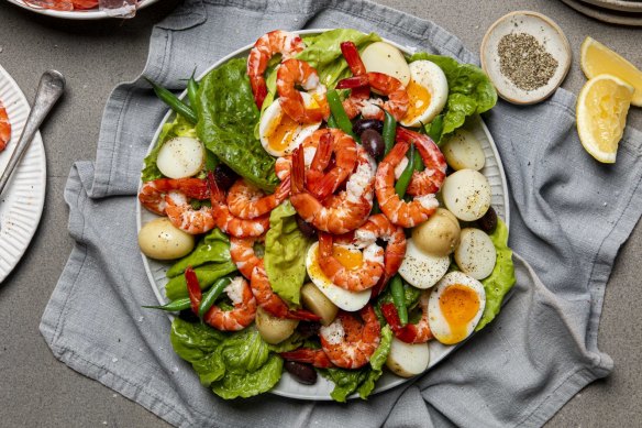 Australian tiger prawn nicoise salad by Hayden Quinn.