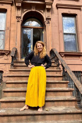 Georgia Frances King on the steps of her Brooklyn apartment block. She’s now back home in Melbourne.