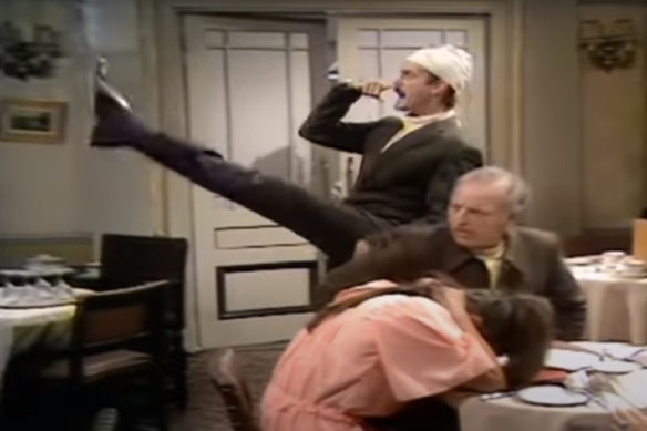 John Cleese as Basil Fawlty famously mocked Hitler in the Fawlty Towers episode, The Germans.