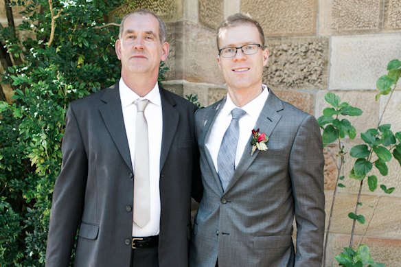 Brian Murphy pictured (left) with Nathanael Stewart at a Stewart family wedding in 2017.