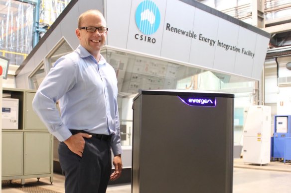Dr Glenn Platt with the Evergen intelligent home energy management system at the company’s research headquarters at CSIRO Energy centre, Newcastle.