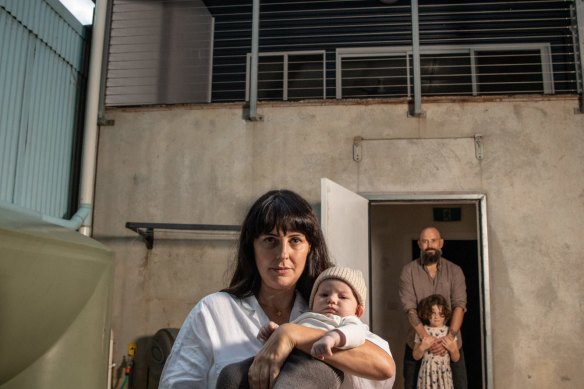 Karri Crossing and partner Hayden Muirhead, along with their 6-year-old Juno and 8-week-old Ziggy, climbed on the roof of their Lismore apartment to be rescued during the 2022 floods. 