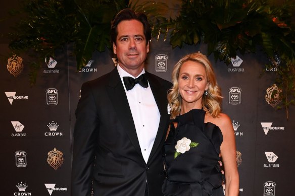 Outgoing AFL boss Gillon McLachlan and wife Laura.