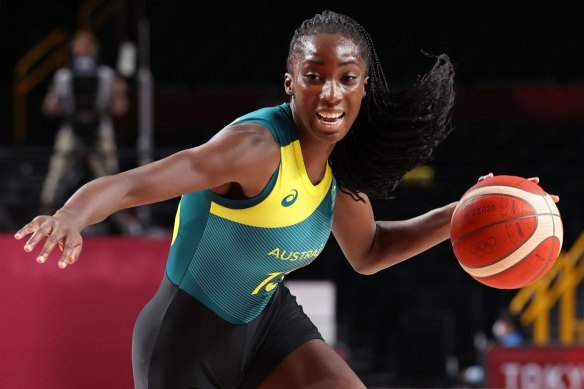 Ezi Magbegor in action at the Tokyo Olympics. 
